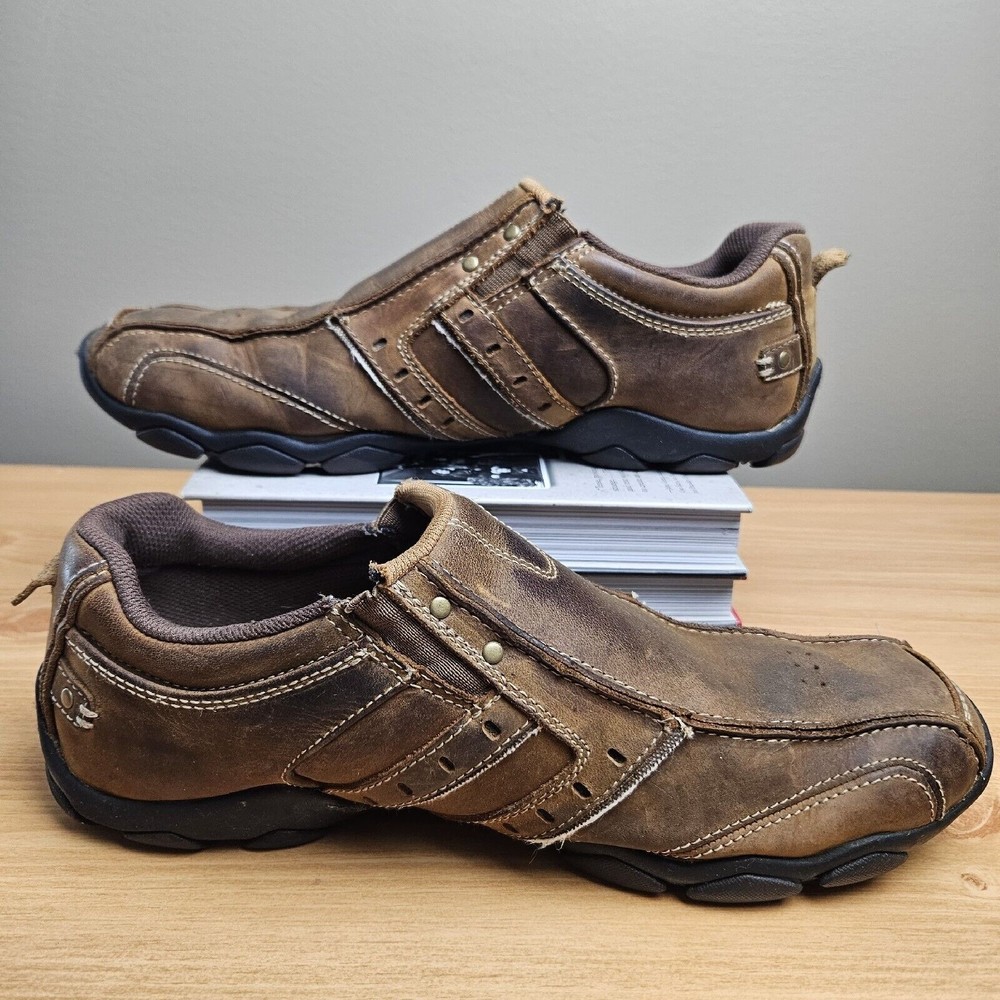 Men's Loafers- Skechers Diameter Slip on Shoe Bike Toe Run Off Brown Size 11